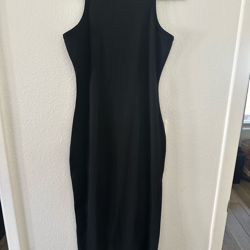 Black Ribbed Sleeveless Dress